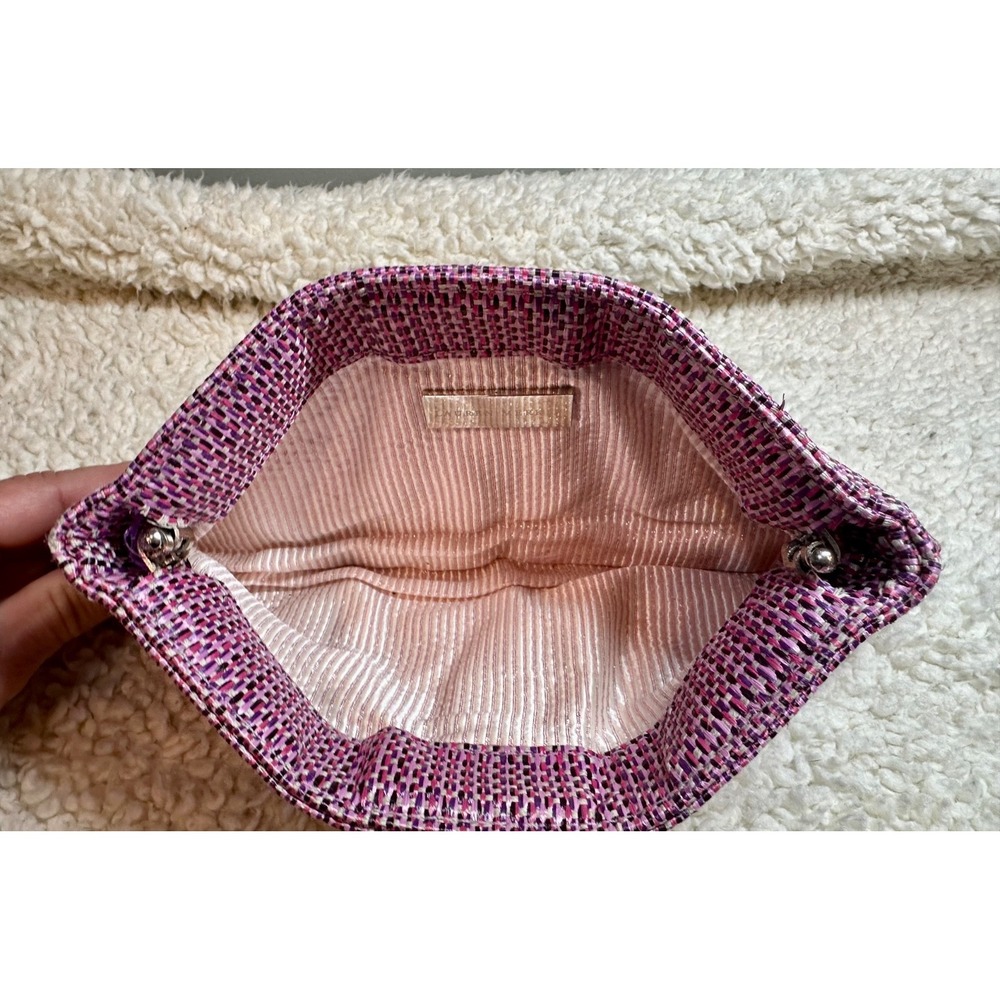 Lauren Merkin Pink Plaid Woven Clutch Pleated Evening Bag Designer Preppy 11" - Picture 6 of 12
